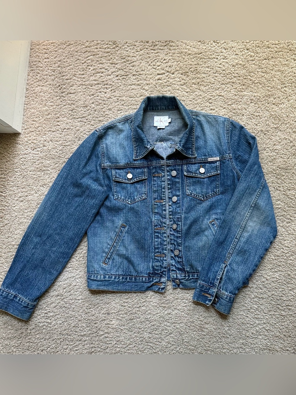 Calvin Klein Upcycled Denim Jacket L Sequin Star OOAK Reworked Jean Jacket - Picture 8 of 12